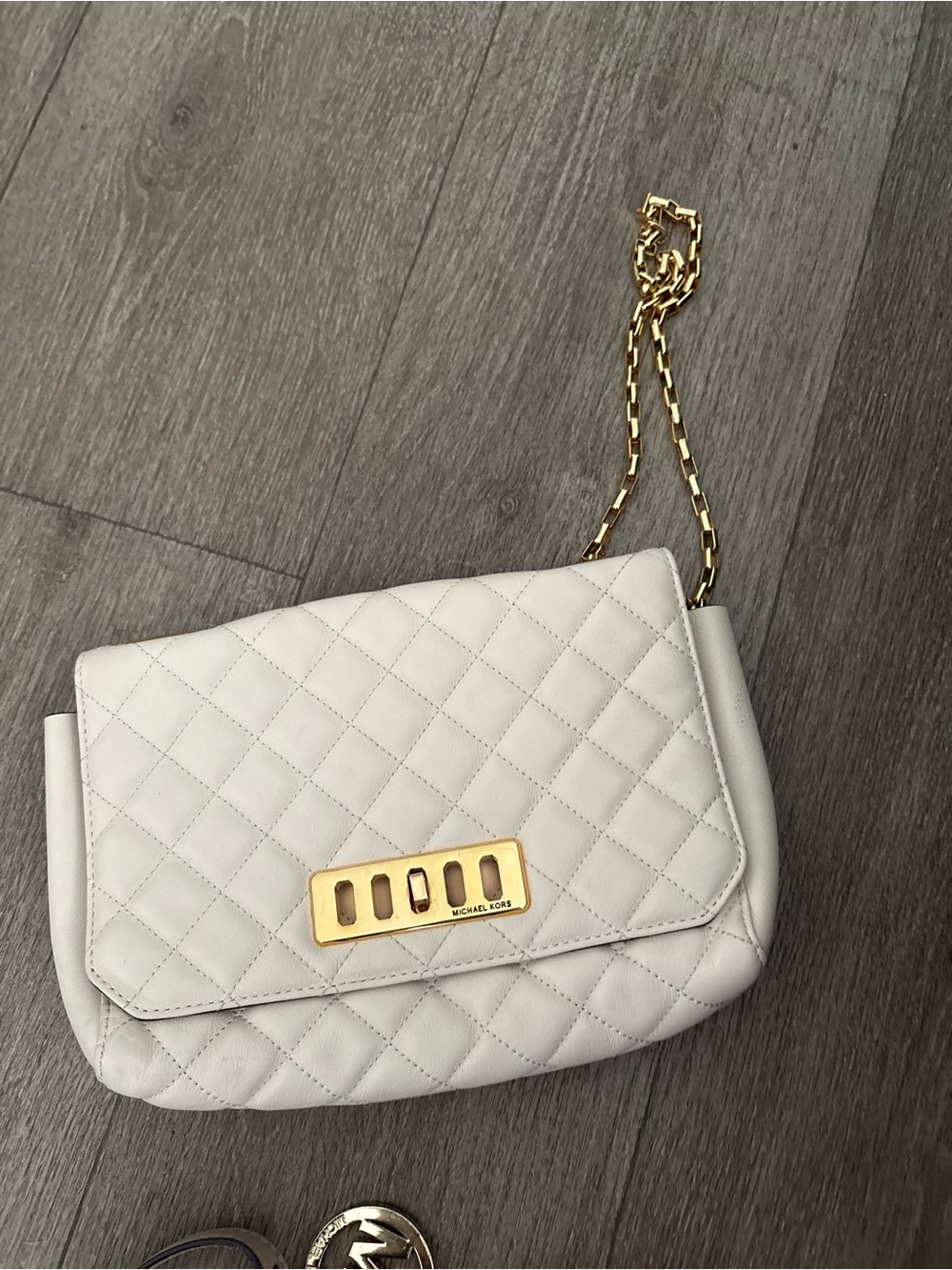 Michael Kors Quilted Cream Shoulder Bag with Gold Chain